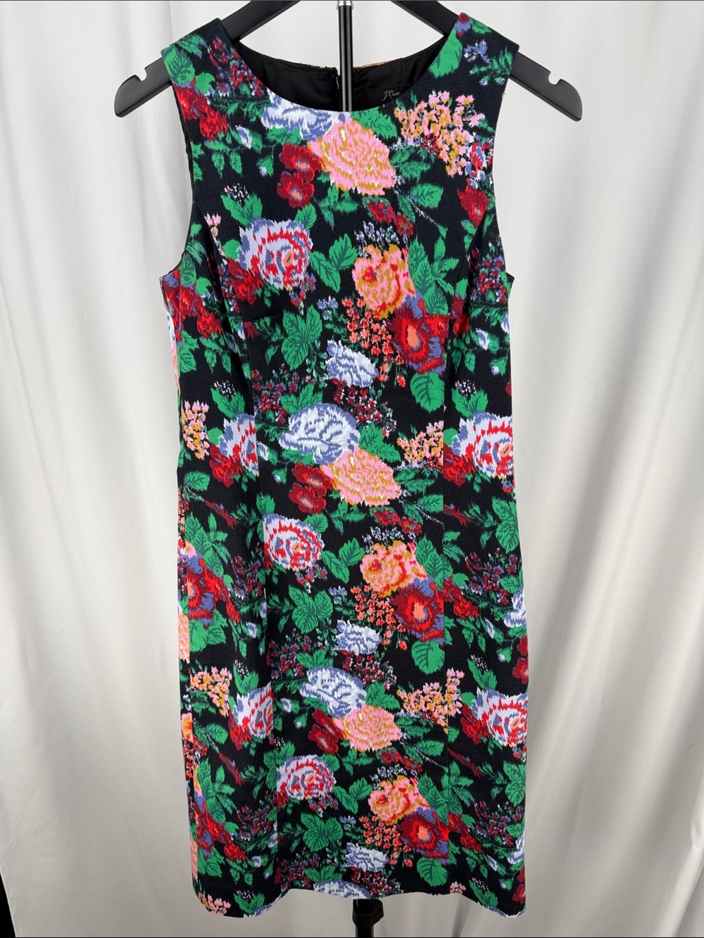 J. Crew Black Sleeveless Floral Shift Dress with Multicolor Roses